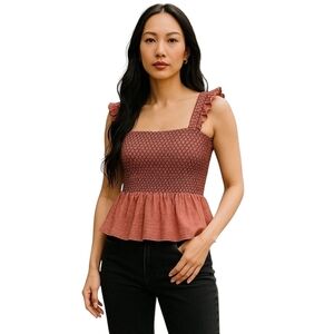 Red Ruffled Smocked Sleeveless Blouse